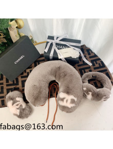 Chanel Rabbit Fur Eye Cover & Earmuff & U-Pillow Dark Grey 2021 