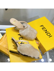 Fendi First Mink Fur F High Heel Sandals 8cm Beige 2021