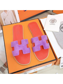 Hermes Oran Suede Flat Slide Sandals Purple/Orange 2021 15