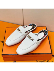 Hermes Oz Mule in Smooth Calfskin with Iconic Kelly Buckle White 28 2022(Handmade)