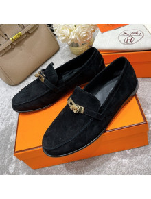 Hermes Mocasini Suede Loafers Black 2021