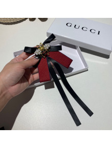 Gucci Bee Bow Brooch Black/Red 2020