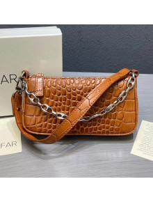 By Far Mini Rachel Tan Brown Croco Embossed Bag 2020