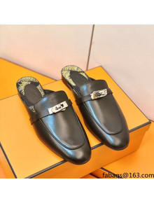 Hermes Oz Mule in Smooth Calfskin with Iconic Kelly Buckle Black 41 2022(Handmade)