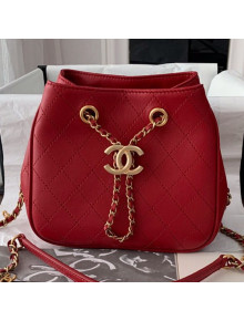 Chanel Mini Quilted Lambskin Drawstring Bucket Bag Red 2019