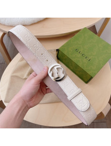 Gucci GG Leather Belt 3.7cm White/Silver 2021 34