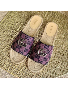 Gucci GG Multicolor Canvas Flat Silde Sandals Purple 2021 