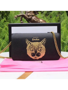 Gucci Garden Cat Print Calfskin Mini Bag 521552 Black 2018