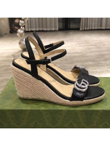 Gucci GG Lambskin Wedge Sandals Black/Silver 2021