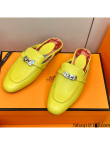 Hermes Oz Mule in Smooth Calfskin with Iconic Kelly Buckle Yellow 52 2022(Handmade) 