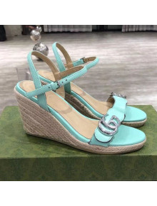 Gucci GG Lambskin Wedge Sandals Green/Silver 2021