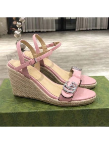 Gucci GG Lambskin Wedge Sandals Pink/Silver 2021