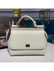 Dolce&Gabbana Classic Medium Sicily Palm-Grained Leather Top Handle Bag White