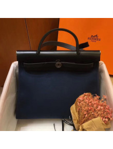 Hermes Herbag 31cm PM Double-Canvas Shoulder Bag Navy Blue/Midnight Blue