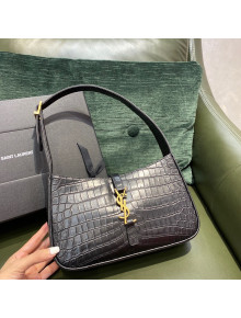 Saint Laurent LE 5 À 7 Hobo Bag in Crocodile Embossed Calfskin 657228 Black 2021