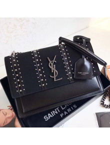 Saint Laurent Sunset Medium Shoulder Bag in Studded Suede and Leather Black 442906 2019