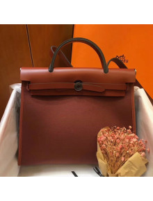 Hermes Herbag 31cm PM Double-Canvas Shoulder Bag Rust Red/Dark Coffee