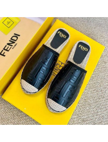 Fendi Giant FF Leather Flat Espadrille Mules Black 2020