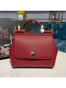 Dolce&Gabbana Classic Medium Sicily Palm-Grained Leather Top Handle Bag Red