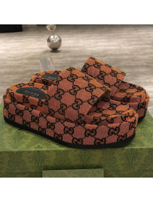 Gucci GG Multicolor Canvas Platform Slide Sandal 573018 Orange 2021