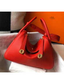 Hermes Lindy 30cm Bag In Togo Calfskin Leather Red 2020