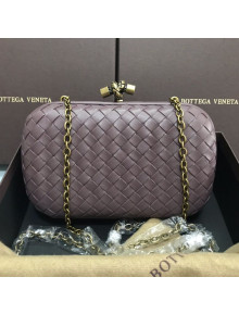 Bottega Veneta Knot Woven Lambskin Clutch with Chain Grey 01 2019