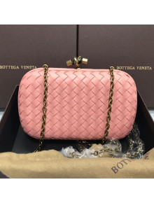 Bottega Veneta Knot Woven Lambskin Clutch with Chain Pink 2019