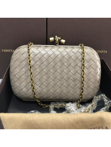 Bottega Veneta Knot Woven Lambskin Clutch with Chain Light Grey 2019