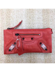 Balen...ga Calfskin Clasic City Wallet With Chain Red