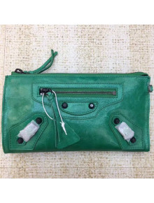 Balen...ga Calfskin Clasic City Wallet With Chain  Green