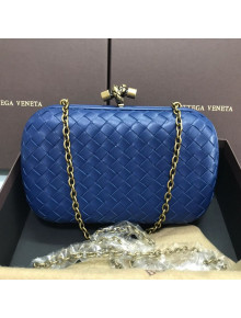 Bottega Veneta Knot Woven Lambskin Clutch with Chain Dark Blue 2019