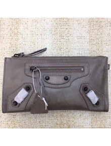 Balen...ga Calfskin Clasic City Wallet With Chain Stone