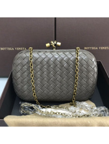 Bottega Veneta Knot Woven Lambskin Clutch with Chain Dark Grey 2019