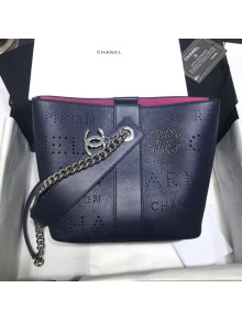 Chanel Eyelet Calfskin Drawstring Bucket Bag AS0304 Blue 2019