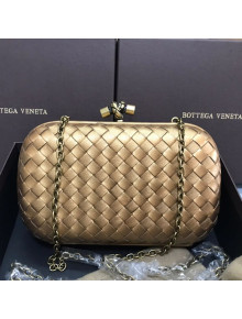 Bottega Veneta Knot Woven Lambskin Clutch with Chain Gold 02 2019