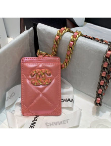 Chanel 19 Iridescent Badge Holder with Chain AP1745 Pink 2021