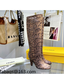 Fendi Karligraphy High Heel Boots 8cm in Brown Python-Like Leather 2021 