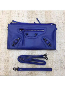 Balen...ga Calfskin Clasic City Wallet With Chain Royal Blue