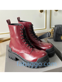 Balenciaga Strike Calfskin Lace-up Short Boot Burgundy 2020