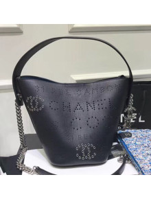 Chanel Eyelet Calfskin Drawstring Bucket Bag AS0304 Black 2019