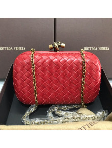 Bottega Veneta Knot Woven Lambskin Clutch with Chain Red 2019