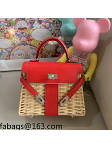 Hermes Kelly Picnic Mini Bag 20cm in Swift Leather and Wove Red 2021