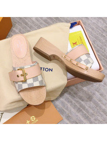 Louis Vuitton Cottage Damier Azur Canvas Wood Sandals White 2021