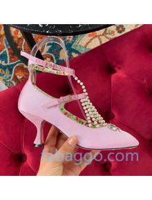 Gucci Fabric Mary Jane Pump/Ballerina with Pearl Tassel and Crystal Bow Pink 2020