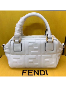 Fendi Lambskin FF Square-shaped Mini Boston Top Handle Bag White 2019