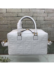 Fendi Lambskin FF Square-shaped Small Boston Top Handle Bag White 2019