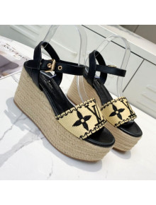 Louis Vuitton Boundary Raffia Wedge Sandals Black 2021