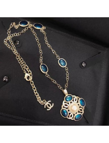 Chanel Pearl Short Necklace Peacock Blue 2019