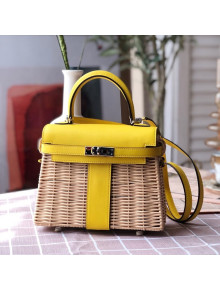 Hermes Kelly Picnic Mini Bag 20cm in Swift Leather and Wove Yellow 2021