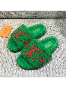 Louis Vuitton LV Wool Flat Slide Sandals Green 2021 06